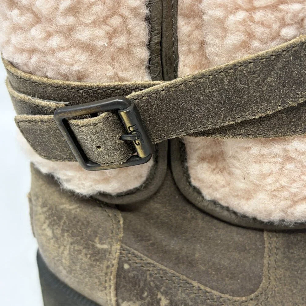 UGG women's Blayre III short boots 6 sherpa green sheepswool cuff buckle snow